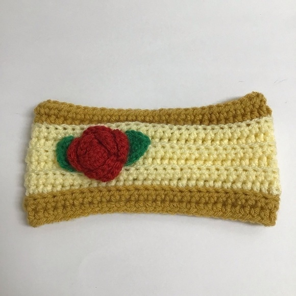 Rose Flower Knit Headband Ear Warmer Handmade Acrylic Hair Band Ski Snowboard - Picture 4 of 8